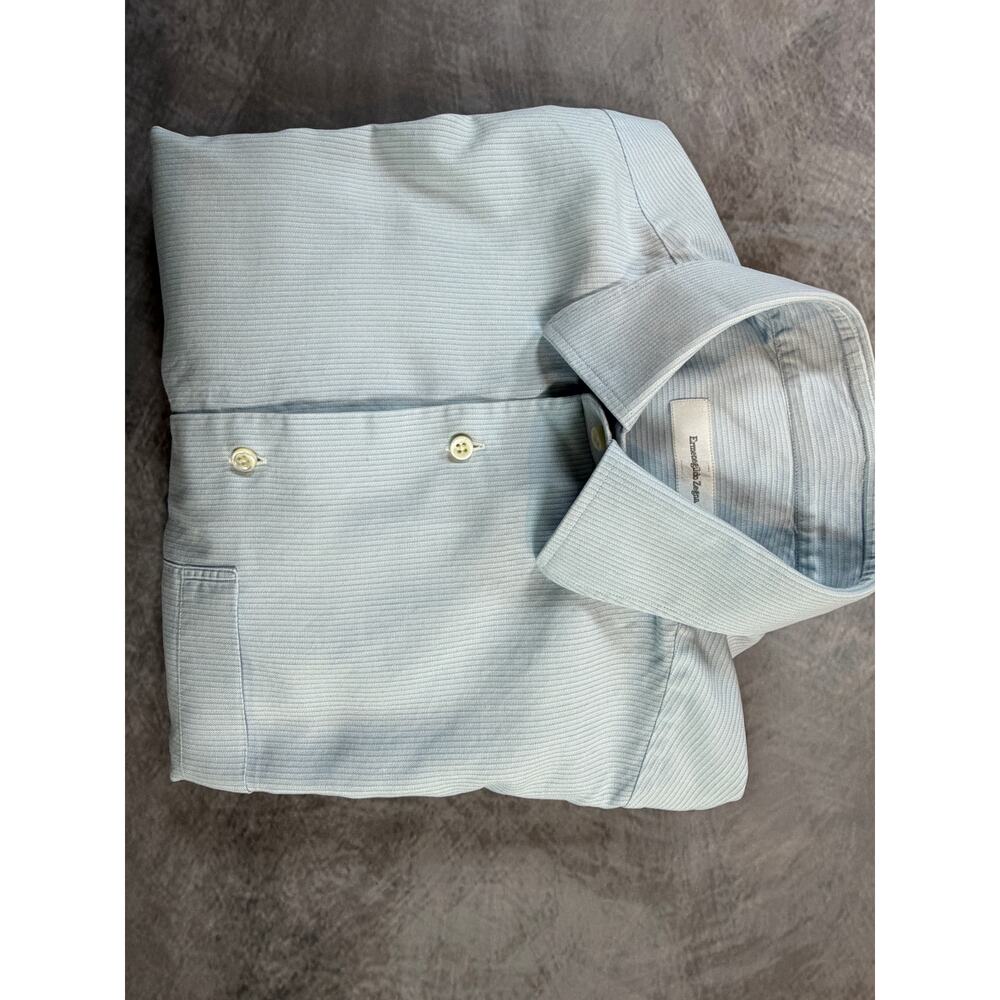 Ermenegildo Zegna Dress Shirt Blue Stripe 38 15 R - Picture 8 of 9
